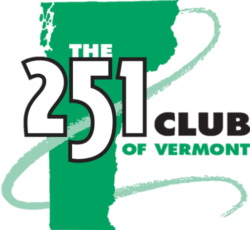 Green shape of the State of Vermont, with a light green swirl over it, and the text 'The 251 Club of Vermont' in bold lettering on top.